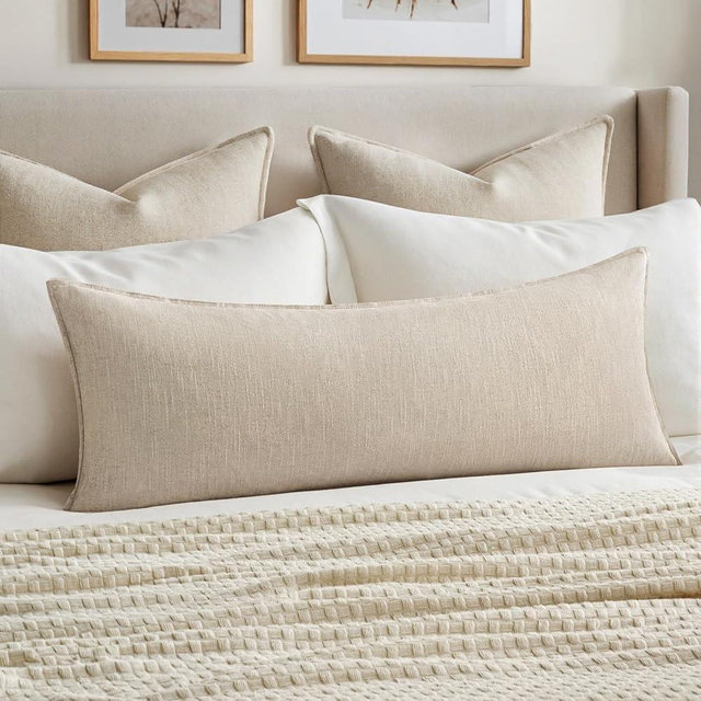MIULEE Decorative Long Body Lumbar Throw Pillow Cover 14x36 Inch Natural Beige Boho Farmhouse Neutral Couch Throw Pillow for Bed Pack of 1 Accent Outdoor Modern Sofa Cushion Livingroom Home Decor