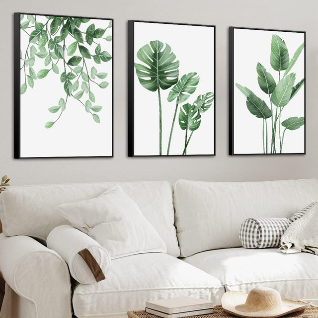 MPLONG 3 Piece Green Plants Poster Canvas Frame Wall Art Suitable for Room Decor Aesthetic Living Room Bedroom Bathroom Office and Other Wall Decor, Size: 24" x 32" X 3 Pieces