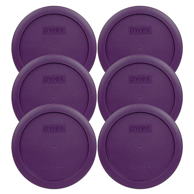 Pyrex 7201-PC Plum Purple Round 4 Cup Plastic Storage Lid, Made in USA - 6 Pack