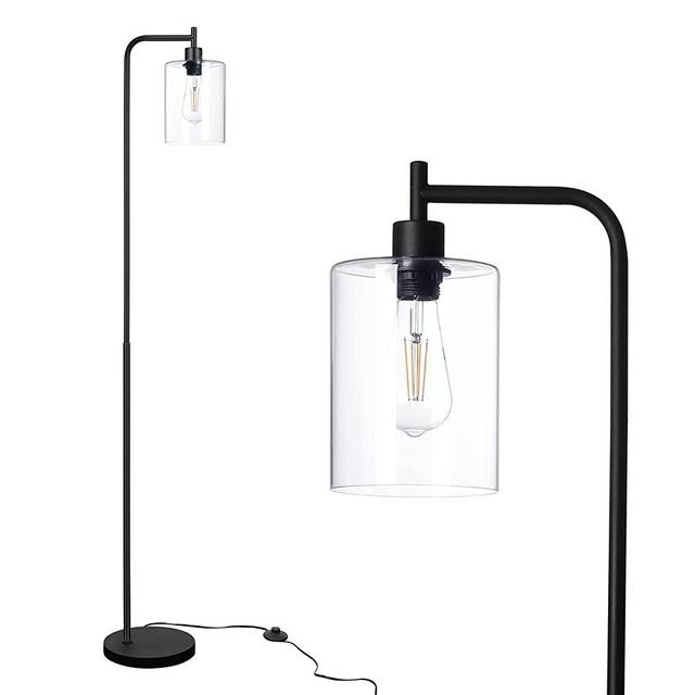 Consciot Industrial LED Floor Lamp, with Hanging Glass Shade, ST64 9W Vintage Filament Bulb, Foot Switch, Modern Standing Lamps Tall Pole Lights for Living Room Bedroom Home Office Reading