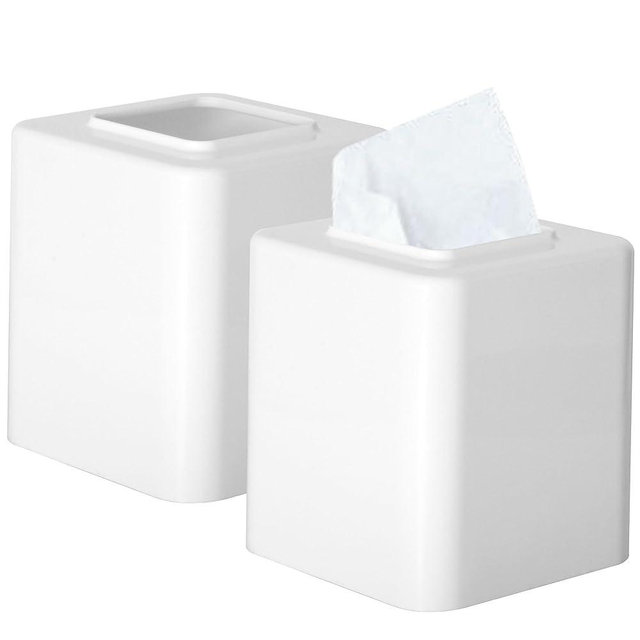 Youngever 2 Pack Tissue Box Covers, Hard Plastic Square Tissue Box Holders, Square Napkin Box Holders, ABS Material (White)