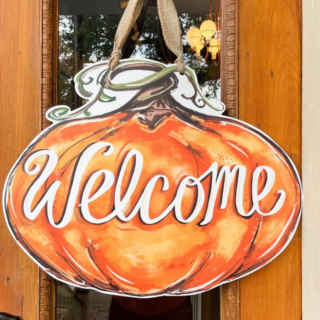 Welcome Pumpkin Door Hanger, Home Malone, Fall Decor, Halloween, Thanksgiving, Door Wreath, Pretty Outdoor Art, Wholesale, Pumpkin Spice USA
