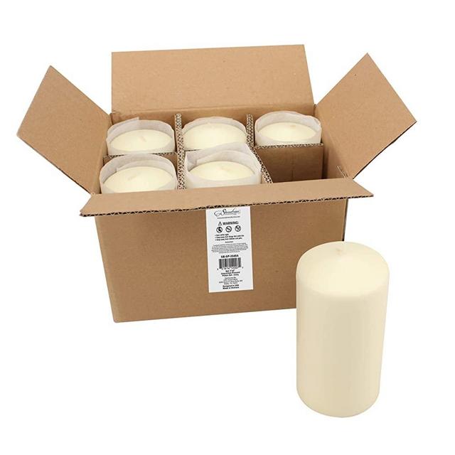 Stonebriar Tall 3 x 6 Inch Unscented Ivory Pillar Candle Set, Set of 6, 3x6
