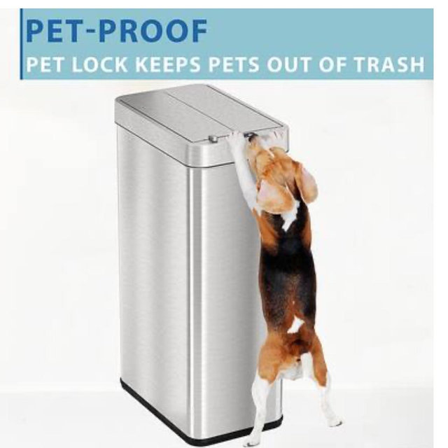 iTouchless - 13 Gallon Touchless Sensor Wings Lid Trash Can with Pet-Proof Lid and AbsorbX Odor Control, Stainless Steel Kitchen Bin - Silver
