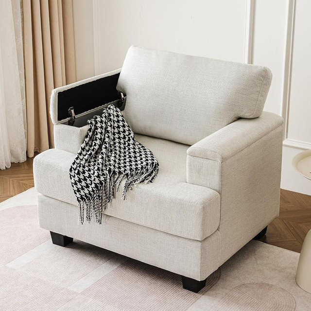 liuyefisher Oversized Accent Chair with Armrest Organizer,Comfy Living Room Chairs with Thick Cushion,Upholstered Linen Fabric Armchair,Big Reading Chair,Sofa Chair for Bedroom