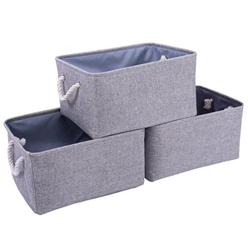 TheWarmHome Foldable Storage Baskets with Strong Cotton Rope Handles, Collapsible Storage Bins, Fabric Baskets Set for Baby Storage, Toy Storage, Nursery Baskets (Grey, 15.7Lx11.8Wx8.3H in)