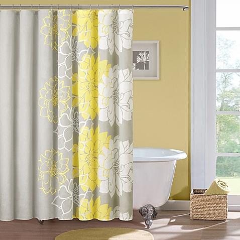 Madison Park Lola Cotton Shower Curtain in Grey/Yellow