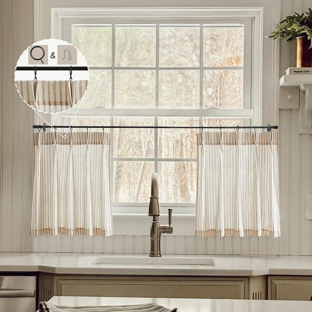 LIMON HOME Beige Linen Kitchen Curtains 20 inch Length Pinch Pleat Cafe Curtains