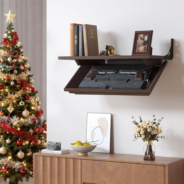Lvifur 24" Compact Gun Shelf, Gun Rack with Automatic Induction Lock with Secure Hidden Compartment for Wall Mount Display, Storage Security Safe Box for Home
