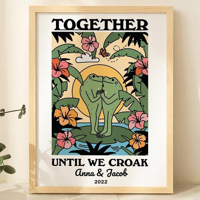 Personalized Couple Print, Custom Frog Illustration, Anniversary Engagement Valentines Gift Idea, Cute Wall decor, Retro Aesthetic, UNFRAMED
