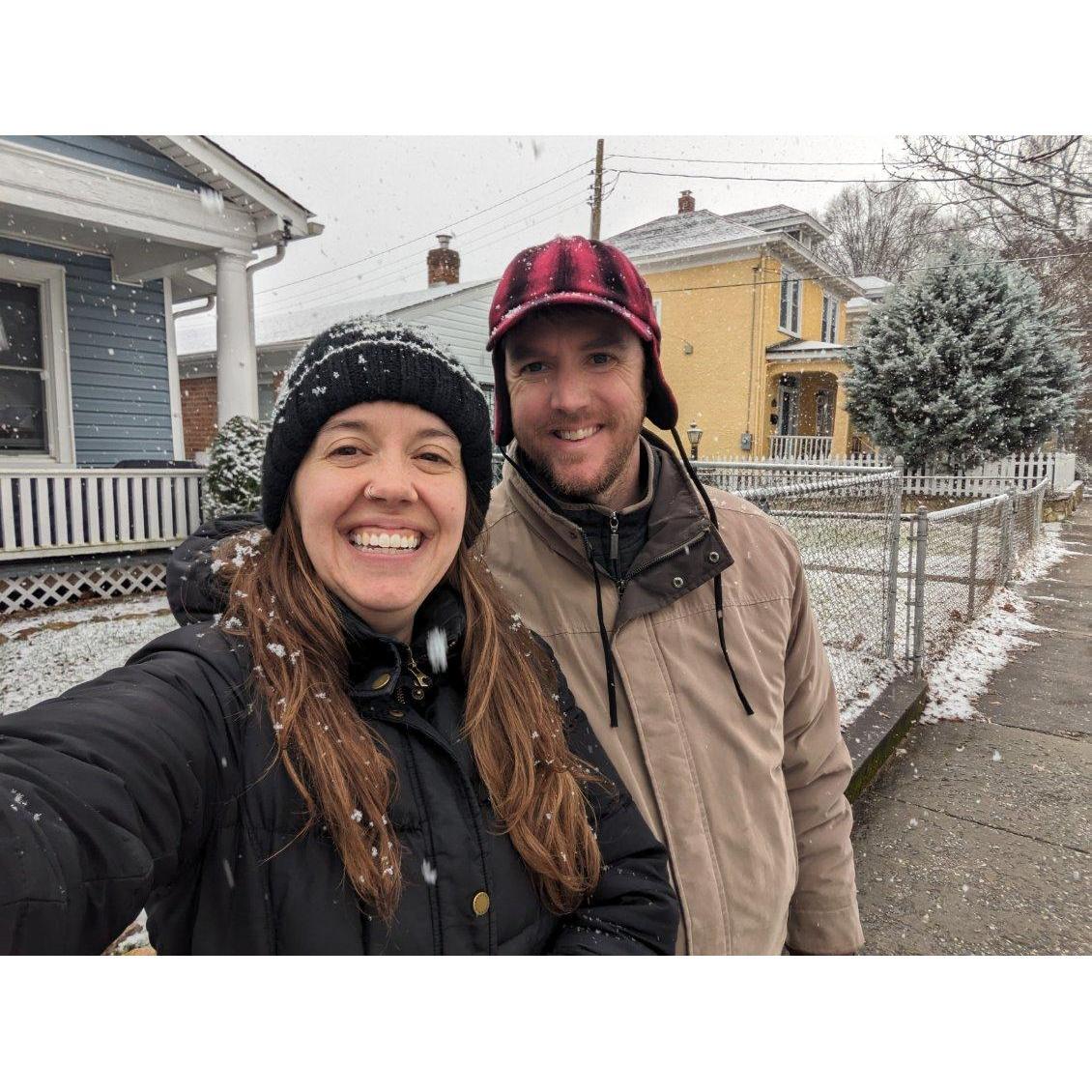 First snow together in the month we met -- January 2024!