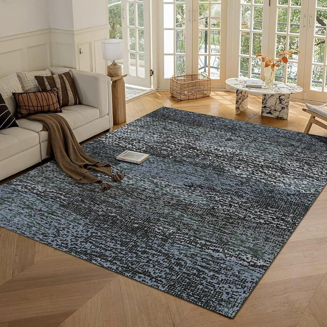 RUGSURE Washable Area Rug - 1/6 Thick - Stain & Water Resistant Non-Slip - Resistant Rug for Living Room, Bedroom, Nursery, Pet & Child Friendly, Vintage Charm Area Rugs (Darkgrey+Bule, 8' x 10')