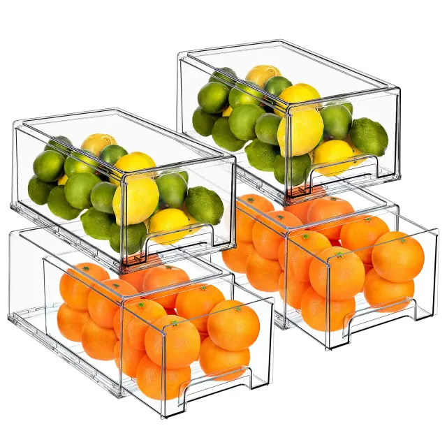 Sorbus 4 Pack Large Clear Stackable Pull Out Organizer Bins - Organization and Storage Containers for Kitchen, Pantry, Bathroom and More
