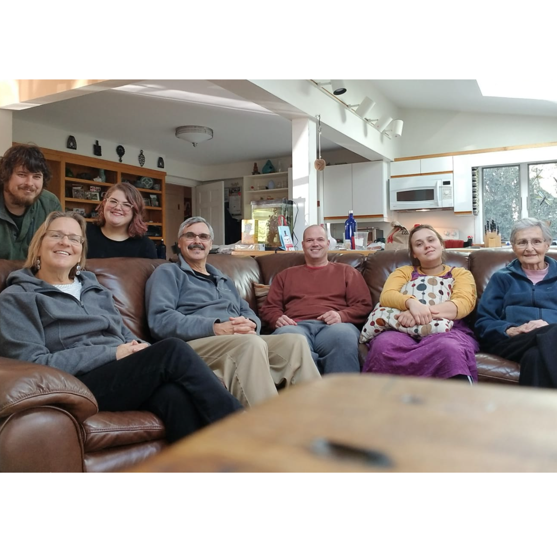 Lyle, Lyle's mom Beverly, Kim, Lyle's dad Ralph, Lyle's cousin Josh, sister Claire and grandmother Dolores at Thanksgiving 2019 in Arlington, MA