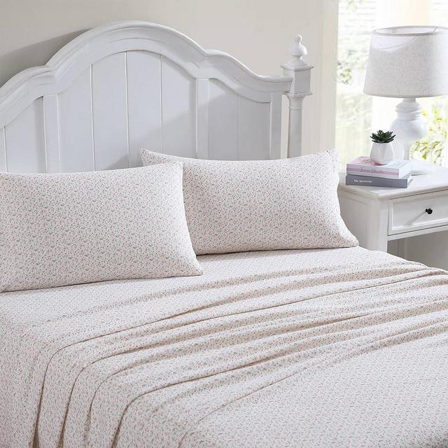 Laura Ashley Home - Queen Sheets, Cotton Flannel Bedding Set, Brushed for Extra Softness & Comfort (Evie Pink, Queen)