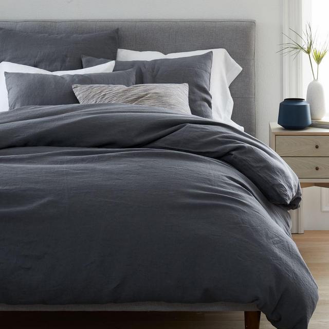 European Flax Linen Duvet Cover, King/Cal. King, Iron Blue