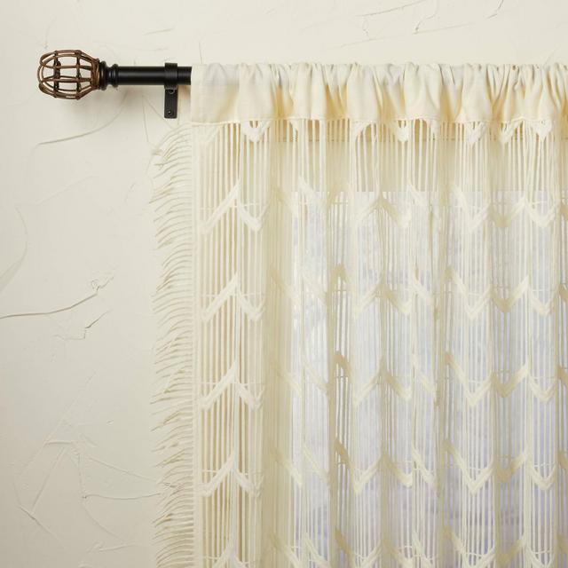 95"x50" All Over Zig Zag Macrame Sheer Curtain Panel Cream - Opalhouse™ designed with Jungalow™