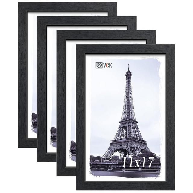 VCK 11x17 Poster Frame Set of 4, Black Solid Wood Picture Frames with Exclusive Woodgrain, Wall Gallery Frame