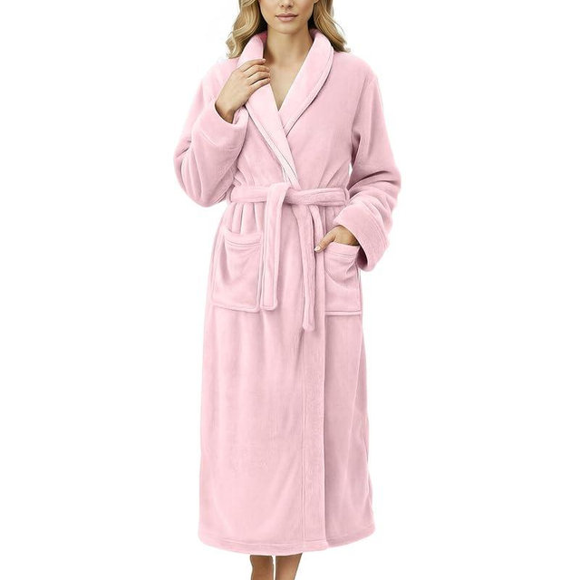 NY Threads Women's Fleece Shawl Collar Bathrobe Plush Long Spa Robe, Medium