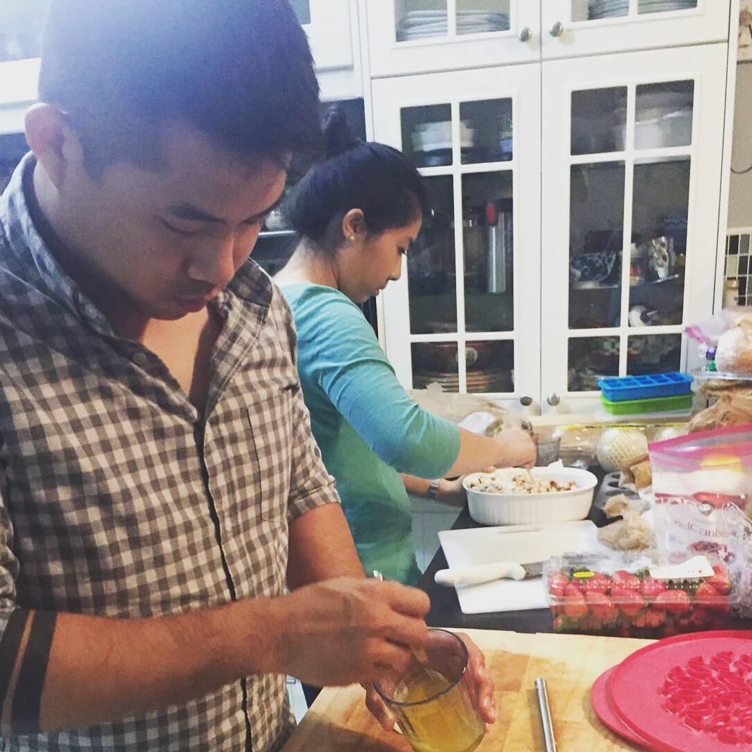 We both love cooking, so this is a common sighting in our house!