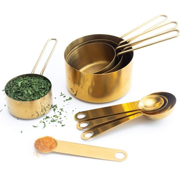 Modern Measuring Cups and Spoons Set, Gold - Stackable, Stylish Sturdy Stainless Steel (8-Piece) for Cooking and Baking