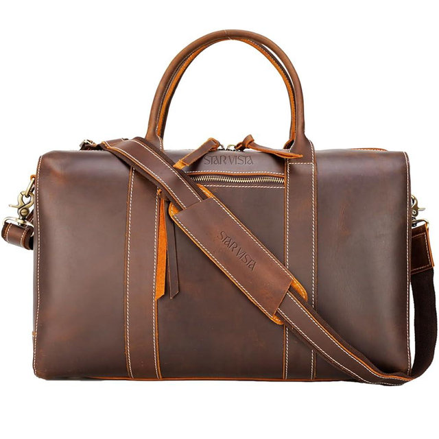 STAR VISTA Trevi 30L Handmade Full Grain Leather Travel Duffel Bag - Airplane Underseat Weekender Overnight Carry On Bag, Gym Bag, Sports Bag, YKK Zippers