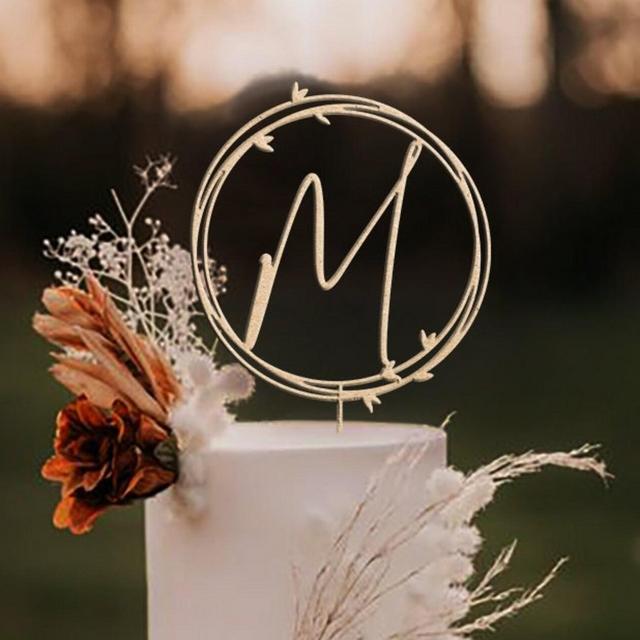 Wedding Initials Monogram Topper Rustic Wreath / Rustic Wedding Cake Topper / Personalized Wedding Cake Topper / Script Cake Toppers -MIM