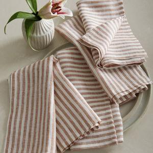 European Linen Stripe Napkins | Quince in Terracotta/White Stripe