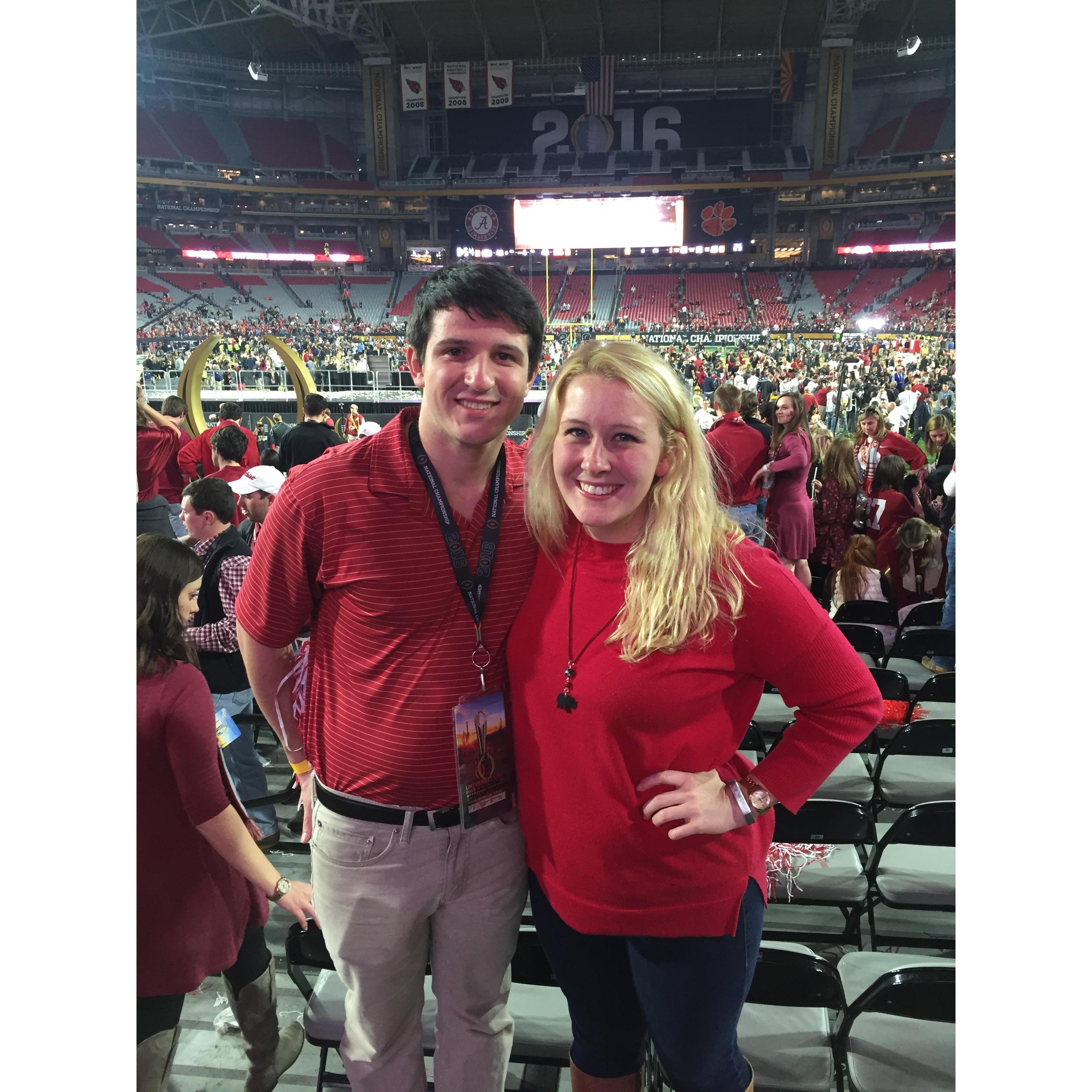 January 2016, We drove from Tuscaloosa to Phoenix for the 2016 National Championship against Clemson. (Spy the folding chairs we jumped on during the fake punt.)