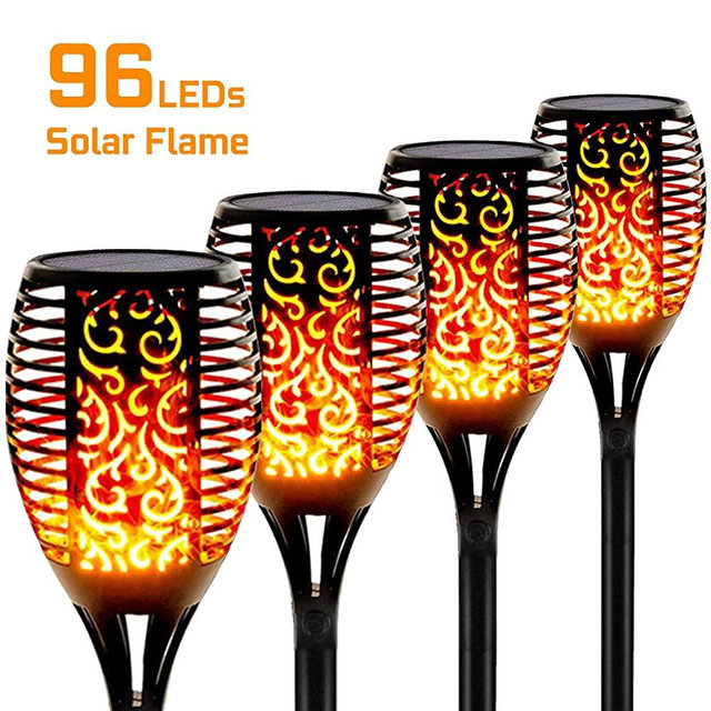 Otdair Solar Torch Lights Waterproof Flickering Flame Solar Torches Dancing Flame 96 LED Landscape Decoration Lighting Dusk to Dawn Outdoor Security Path Light for Garden Patio Driveway (4 Packs)