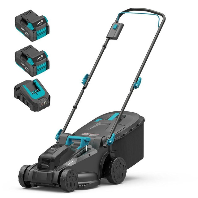 MightyMow Electric Lawn Mower Cordless, 2x20V 16 inch Push Lawn Mower with 6-Position Cutting Height Adjustment, 2x4.0Ah Battery & Dual Charger Included