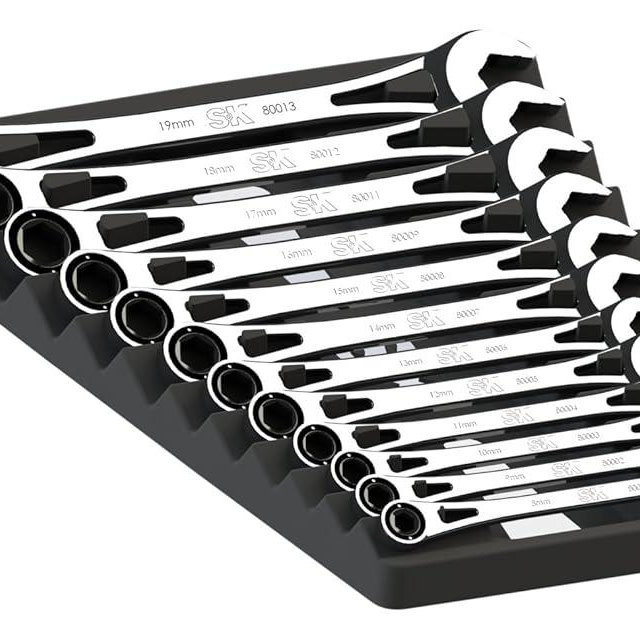 SK Tools USA 12 Piece, 6 Point, Metric X-Frame® Combination Ratcheting Wrench Set | 80019