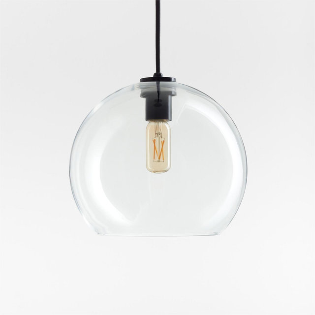 Arren Black Single Pendant Light with Large Round Clear Glass Shade