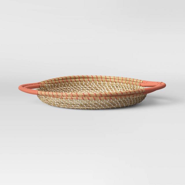 22" x 2" Round Woven Seagrass Tray with Handle Orange - Opalhouse™