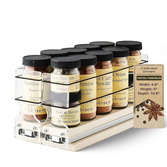 Vertical Spice - Narrow Pullout Spice Rack - Sliding Drawer for Kitchen Organization - Pantry Organizers and Storage - 2 Drawers - 10 Spice Jar Capacity (4.6" W x 5.0" H x 10.6" D, Cream)