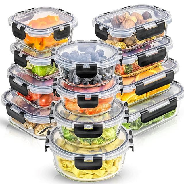 JoyFul by JoyJolt 24pc Borosilicate Glass Storage Containers with Lids. 12 Airtight, Freezer Safe Food Storage Containers, Pantry Kitchen Storage Containers, Glass Meal Prep Container for Lunch