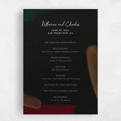 Deep Maroon, Black Wedding Program - Riverside