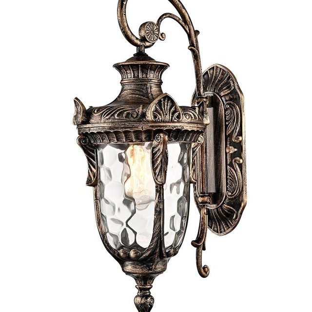 SAMTEEN Outdoor Wall Light Fixtures Bronze 20.1" Exterior Wall Lantern Sconce with Hammered Glass Shade Waterproof Porch Lights Wall Mount Outside Lights for Patio Front Door Garage House