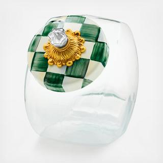 Glass Cookie Jar with Emerald Check Lid