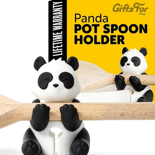 Panda Spoon Rest for Stove Top – Silicone Pot Clip Utensil Holder & Lid Lifter – Funny Kitchen Gadget, Unique Panda Bear Gifts for Women – 1.75" x 2.75"