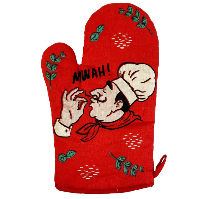 Chef's Kiss Oven Mitt Funny Italian Cooking Culinary Foodie Kitchen Glove - Crazy Dog Bakeware Red Oven Mitt
