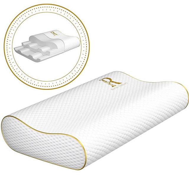 Royal Therapy Queen Memory Foam Pillow, Neck Pillow Bamboo Adjustable Side Sleeper Pillow for Neck & Shoulder, Support for Back, Stomach, Side Sleepers, Orthopedic Contour