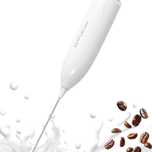 SIMPLETaste Milk Frother Handheld Battery Operated Electric Foam Maker, White Drink Mixer with Stainless Steel Whisk for Cappuccino, Bulletproof Coffee, Latte