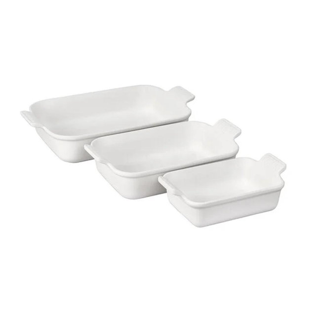 Heritage 3-Piece Rectangular Baking Dish Set: WHITE