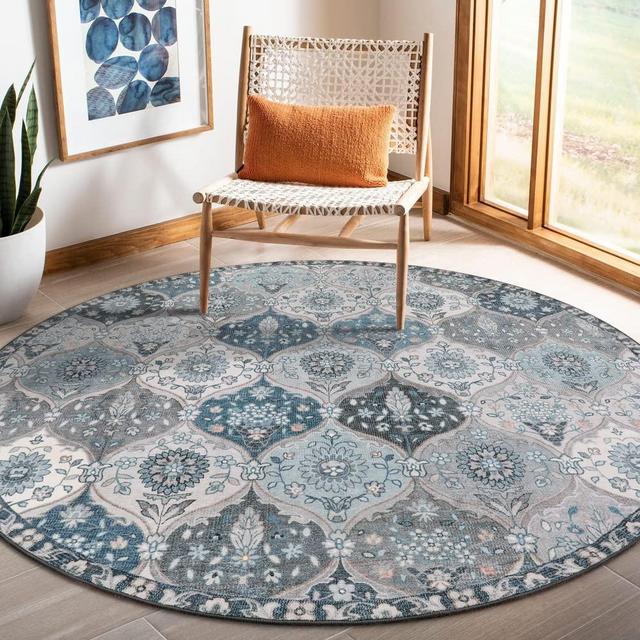 Lahome Moroccan Trellis Washable Round Area Rug, Soft Round Rugs 6ft Ultra-Thin Non-Slip, Vintage Large Circle Carpet for Bedroom Living Room Kitchen Nursery Elise, Blue