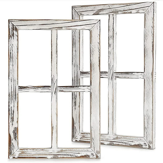Rustic Wall Decor-Home Decor Window Barnwood Frames -Room Decor for Home or Outdoor, Not For Pictures, Set of 2 (White)