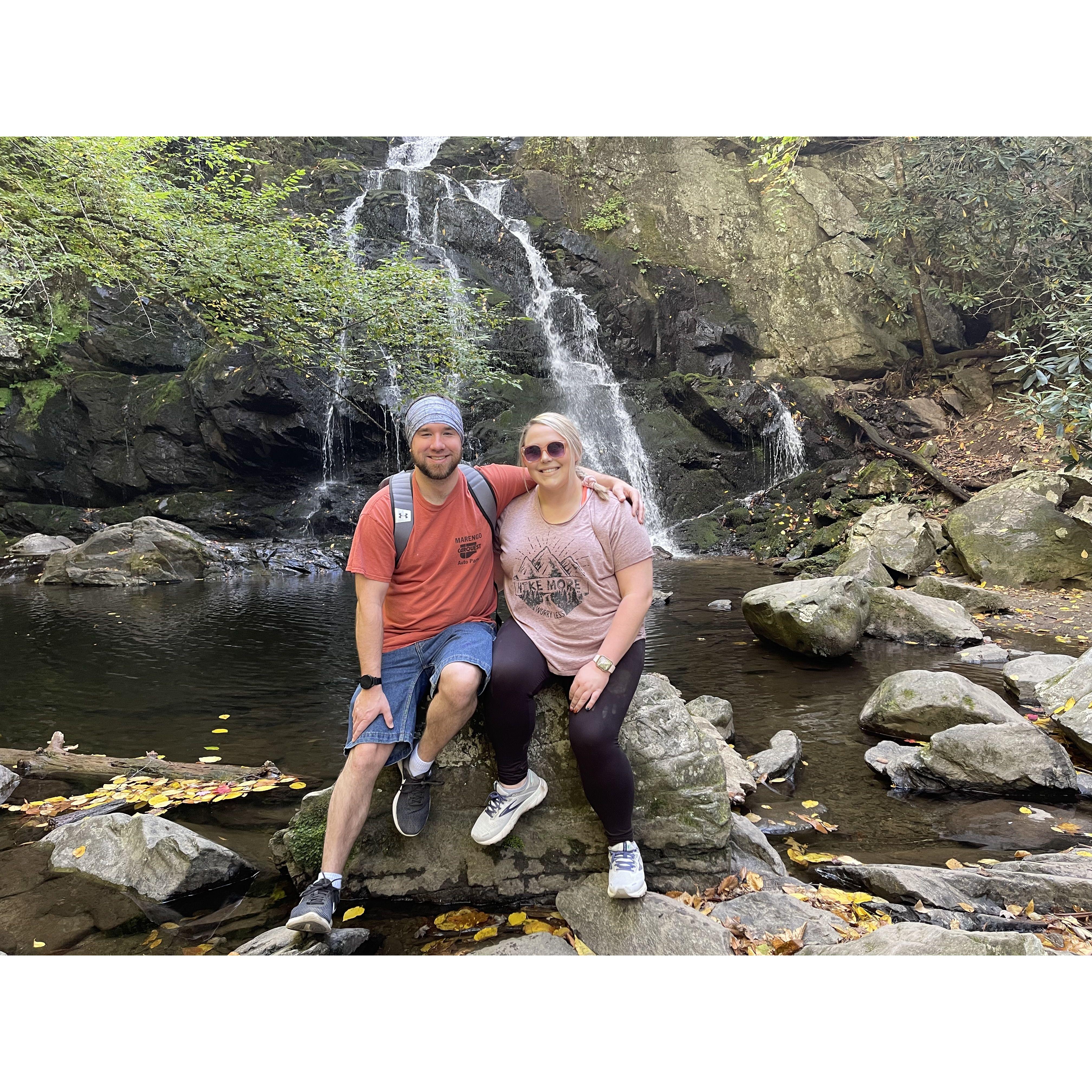 One of our favorite pictures taken together on our hike through the Smokey Mountains