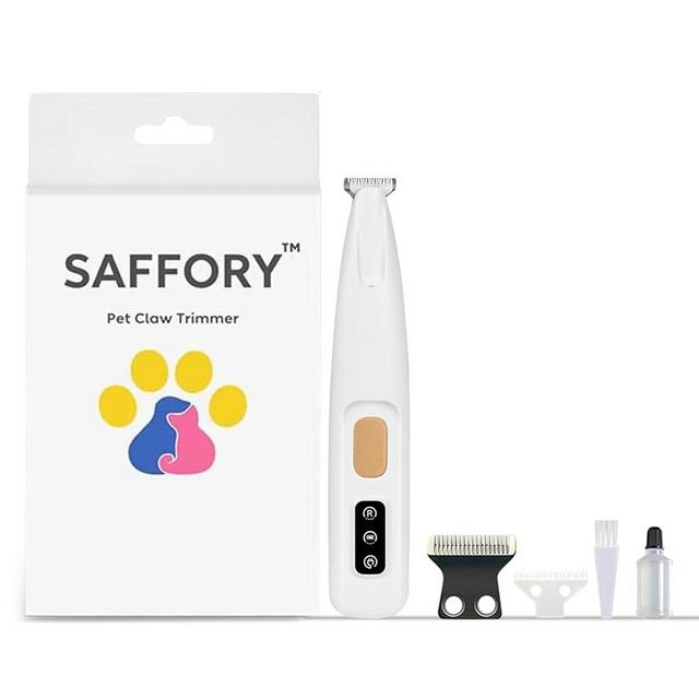 Saffory Dog Paw Trimmer, Pet Claw Trimmer with LED Light, Low Noise USB Rechargeable Pet Clipper. Suitable for Dogs and Cats, for Trimming Hair Around Paws Eyes Ears Face Buttocks. (1)