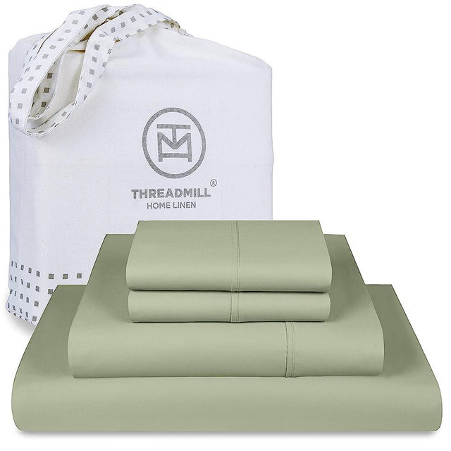 Threadmill Luxury Supima Cotton Sheets, 1200 Thread Count Soft 100% Cotton Sheets for King Size Bed, 4 Pc Sage Green King Bed Sheets Set, 5-Star Hotel Quality with Elasticized Deep Pocket King Sheets
