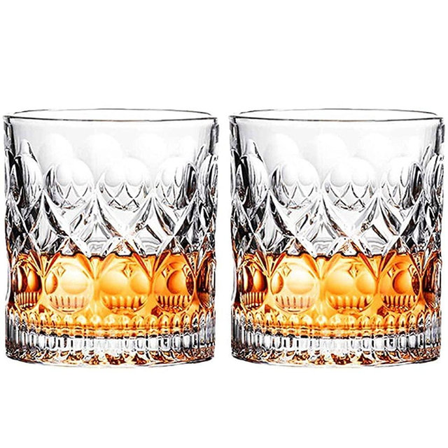 Whiskey Glass Set of 2 Mountain Crystal Wedge Glass Old Fashioned Tasting Tumblers Funny Gift Box for Dad